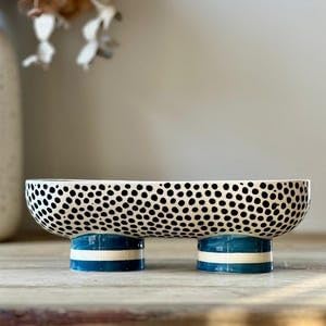 Black Speckled Ceramic Bowl Modern Double Footed Serving Dish for Kitchen & Dining
