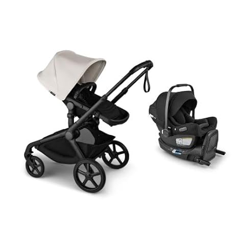 Bugaboo Kangaroo Stroller Travel System Bundle All-Terrain Single-to-Double Stroller + Bugaboo Turtle Air Shield by Nuna Infant Car Seat with Recline Base Newborn to Toddler - Misty White