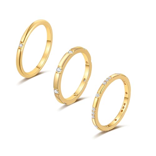 WFYOU Gold Rings for Women that Dont Tarnish Cubic Zirconia Ring Stackable Rings for Women Dainty 14K Gold Plated Rings Set Wedding Bands for Women Gold Jewelry Ring Size 6 7 8 9 10