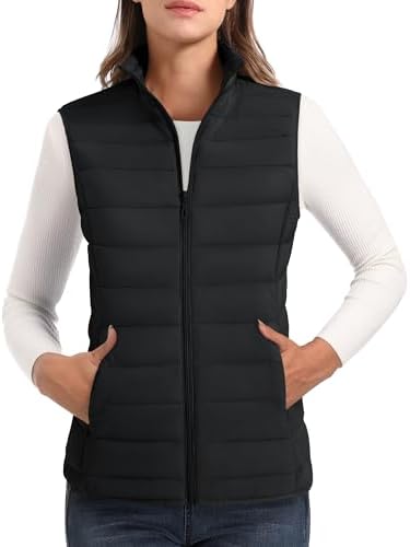 MAGCOMSEN Women's Puffer Vests Lightweight Sleeveless Winter Stand Collar Zip 4 Pockets Puffy Jacket Padded Outerwear