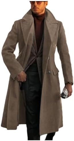 ONAXTDA Mens Wool Blend Trench Coat Slim Fit Double Breasted Long Pea Coat Notch Lapel Winter Warm Overcoat