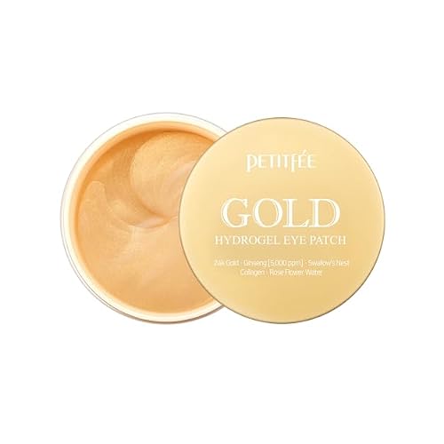 Petitfee Gold Hydrogel Eye Patch 60ea 30pairs - 24k Gold Eye Mask for Moisturizing, Glowy Skin, Hydrating, Skin Elasticity, Youthful Complexion, Ginseng, Collagen