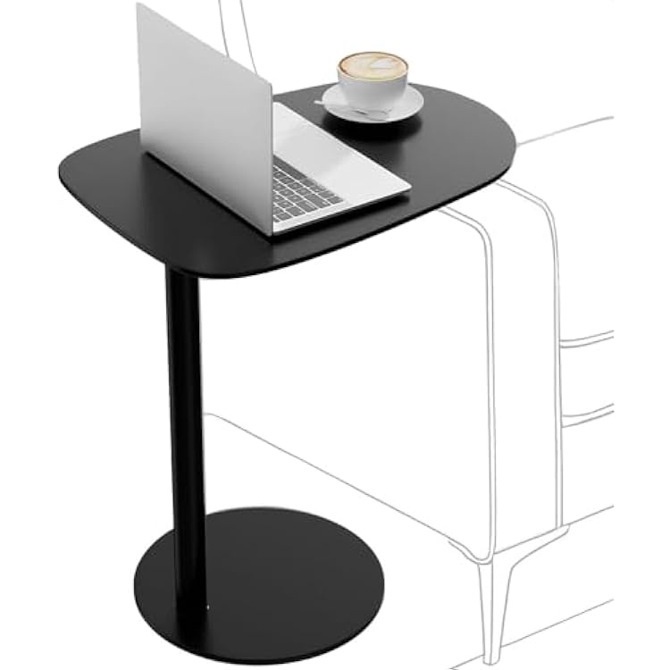 C Shaped End Table for Couch - Modern Metal Sofa Side Table with Round Base, Slide Under Accent Table for Small Spaces, Living Room Bedroom Office, Black, 24.8 Inch