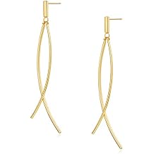 CLASSYZINT Long Dangle Earrings For Women,2 Pieces Thin Curved Metal Bar And One Short Bar With A Post On The Top