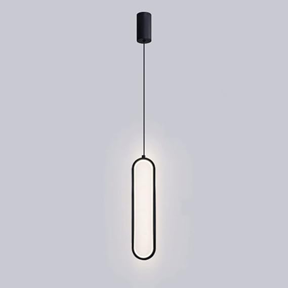 Long Strip Suspension Lamps, Black Metal Ring Hanging Light Fixture, Modern LED Chandelier, Ultra-Thin Linear Pendant Lamp, Bedside Drop Lights, Minimalist Ceiling Lamps (3-Color Mode)