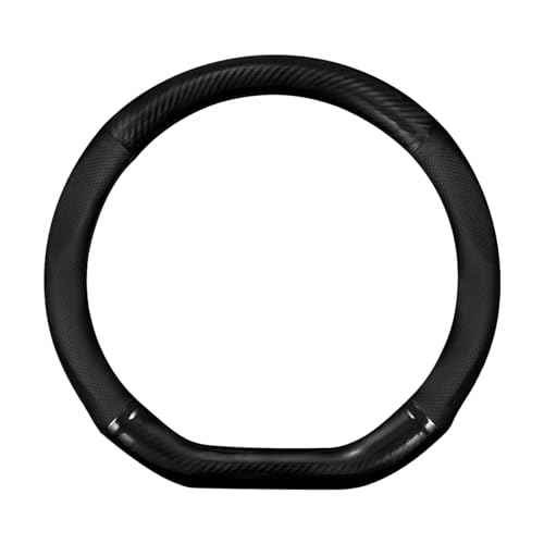 Car Breathable Steering Wheel Cover, Carbon Fiber Wear-Resistant D Shape Steering Wheel Protector for Comfy Grip, Universal Non-Slip Leather Wheel Sleeve for Most Car SUV Truck (Black)