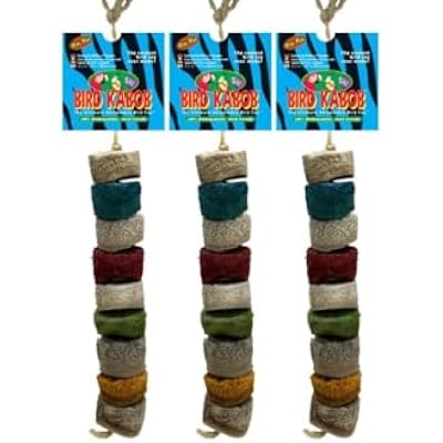 BIRD KABOB Mini Max - 3 Pack - an All-Natural, Holistic, Veterinarian Recommended, Earth Friendly, shreddable Hanging Bird Toy with Colored Yucca Chunks