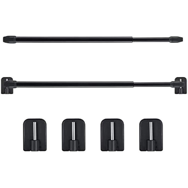 Jetec 2 Pieces Adjustable Plastic Net Curtain Rod 15.7-27.5 Inch Self Adhesive Shower Curtain Rods for Window Cupboard Bars Tension Drill Less Accessories for Home Bathroom Hotel Black
