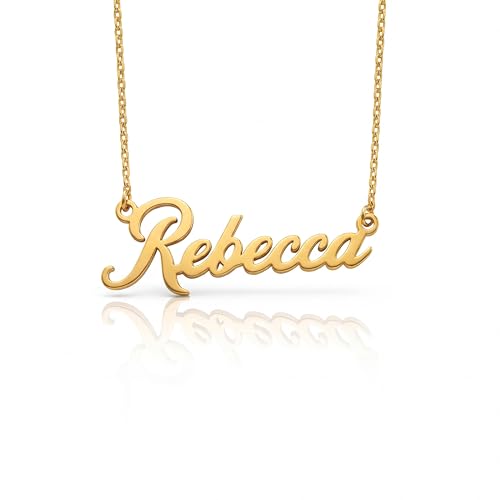 MIONZA Personalized Name Necklace For Women, Name Necklace Custom, Nameplate Pendant, Solid Gold and Gold Plated Options Gift for Her