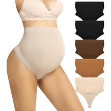 Maternity Underwear Thong for Women, Pregnancy Shapewear Over The Belly Support Seamless Pregnant Panties 5-Pack