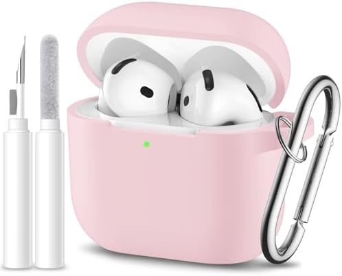 for Airpods 4th Generation Case Cover2024,Soft Silicone Full Protective Case for AirPods 4 Case with Keychain & Cleaner Kit,Compatible with Apple Airpods 4 for Women,MenLightpink