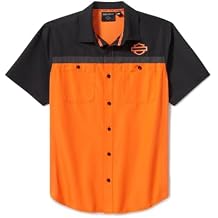 Harley-Davidson TECH Vented Button Shirt, Colorblock Orange & Black, 96737-25VM