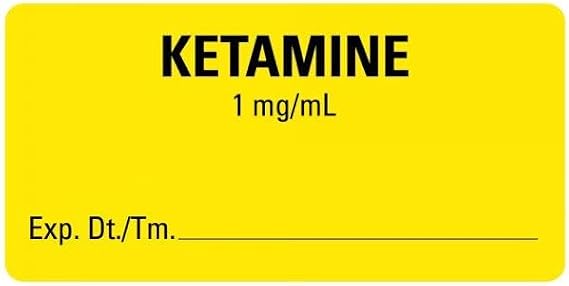 Ketamine Medical Labels - Yellow, 2" x 1"