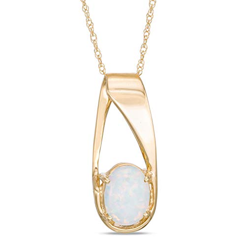 Lab Created Oval Gemstone Birthstone Necklace Pendant Charm 10k White OR Yellow Gold 18 inch 10k Gold Chain Choose your Birthstone