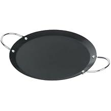 Restaurantware-Met Lux 9 Inch Round Griddle With Double Handle, 1 No-Stick Flat Top Grill - Compatible With Open Fire And Gas, Durable, Black Carbon Steel Griddle Pan, Even-Heating, For Eggs