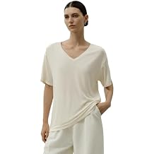 LilySilk Women Silk Jersey T-Shirt Ladies Oversized Versatile Tee V Neck Short Sleeve for Everyday Wear