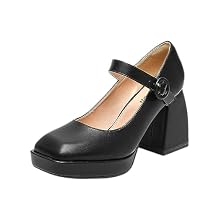 Amoji Women's 4 Inch Platform Mary Janes Shoes High Chunky Heels Bridal Dress Wedding Party Pump Shoes 306