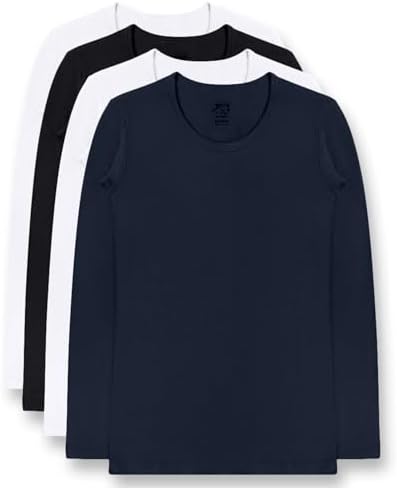 Brix Girls Long Sleeve Tees - 100% Cotton Tagless 4 -Pack Crew Neck Super Soft Cotton T Shirts.