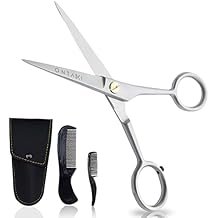 Ontaki Beard & Mustache Trimming Scissors - 5-Inch, Silver, Pack of 1 - Mustache Care Kit with Travel Comb - Compact Travel Pouch & Grooming Kit - 410C German Steel Durability & Beard Scissors