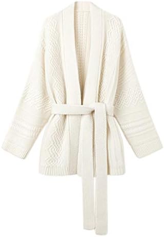 Mid-Length Merino Wool Blend Open Cardigan Long Sleeve Cable Knitted Sweater for Women