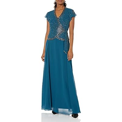 J Kara Womens Faux Wrap Long Dress WFlutter Sleeve