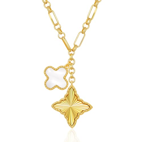 St. Patricks Day Clover Necklace for Women, 14K Gold Four Leaf Clover Pendant Necklaces Lucky Dainty Trendy Jewelry Gifts for Women