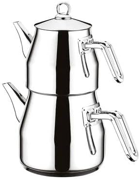 Oms Collection 8103 XL Maxi Size 4 Piece Steel Teapot Plain