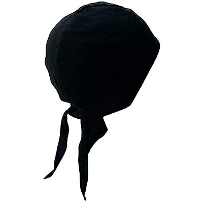 Black Bandana Head Wrap, Stretchy Cotton Motorcycle Helmet Liner Biker Skull Cap Do Rag Cycling Hat