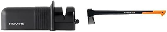 Fiskars Wood Prep Set: Pro X27 Splitting Axe, 37 Inches, and Blade Sharpener for Axes and Knives Essential for Backyard, Garden, Bushcraft, and Camping Gear