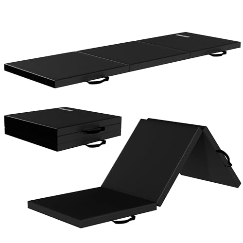 Fitvids Folding Exercise Gymnastics Mat for Tumbling, 2x6x2 Gym Workout Mat with Carrying Handles High-Density Anti-Tear Portable Fitness Aerobics Mats for Home Gym Yoga Pilates MMA Core Training