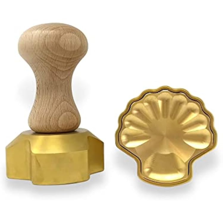 La Gondola Homemade Ravioli Stamp - Shell Shape 2.56in | Italian Pasta Making Tool for Home and Business | Brass & Natural Wood | Easy to Use Ravioli Stamp | Tortellini & Ravioli Cutter Made in Italy
