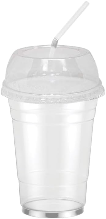 16oz Clear PET Plastic Cups with 2" Wide Dome Lid & Straw: 500 Sets