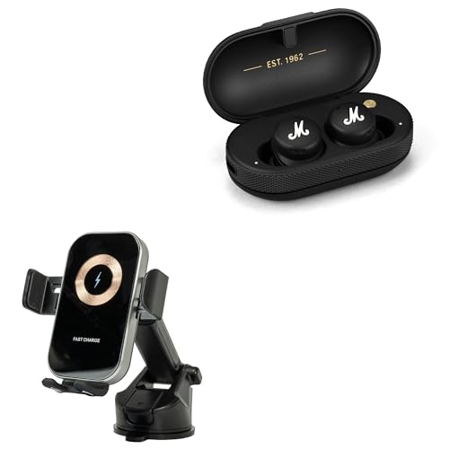 BoxWave Car Charger Compatible with Marshall Mode II - Wireless Charging Auto Mount 15W, Qi Wireless Car Charger Stand Mount Air Vent - Black