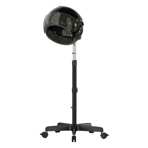 Kingsteam Ionic Hooded Hair Dryer, 1300W Standing Hair Dryer with Gentle Even Heat, 3 Heat & Timer Settings, for Deep Conditioning, Curl Styling & Hands-Free Drying, Rolling Stand for Home Use