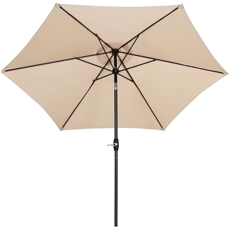 9ft Patio Umbrella Outdoor Portable Table Market Umbrella with Push Button TiltCrank Waterproof UV-proof-Khaki