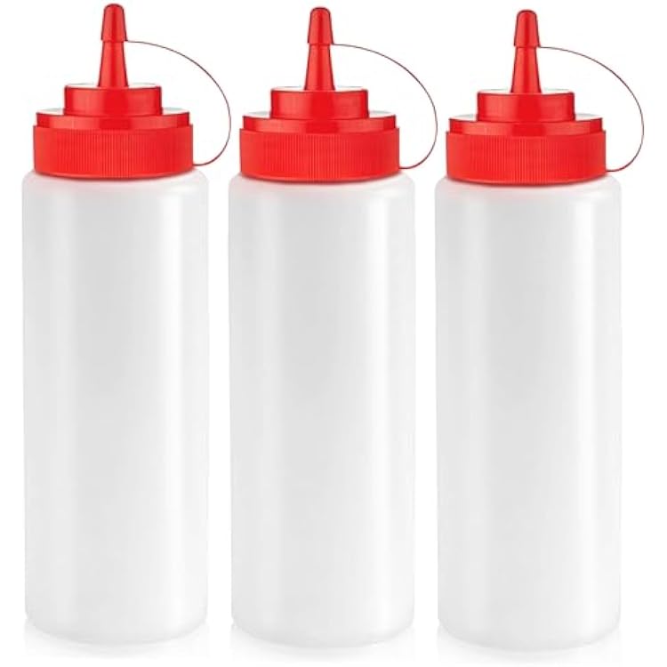 Norcalway 12 oz Condiment Squeeze Bottles for Sauces - Leak Proof Oil, Syrup, Dressing Squirt Bottles - 3 Pack