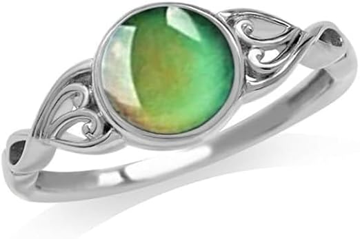 Mnyixsi Mood Color Changing Ring for Women, Temperature Sensing Color Changing Mood Lucky Band Ring Gift, Wedding Engagement Proposal Statement Gemstone Solitaire Silver Ring Size 8