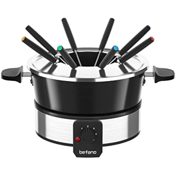 Stainless Steel Fondue Pot with Temperature Control, Forks, Cups, and Rack, 2-Quart, Non-Stick, Perfect for Chocolate, Cheese, Caramel, Marshmallows, Great for Valentines Day