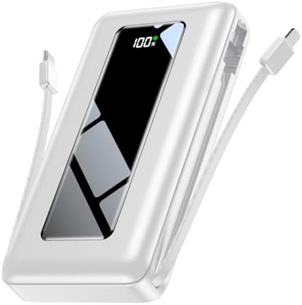 Portable Charger Power Bank, 50000mAh Travel Camping Essential Battery Pack with Built-in Cables, PD 22.5W Fast Charging, Ivory White