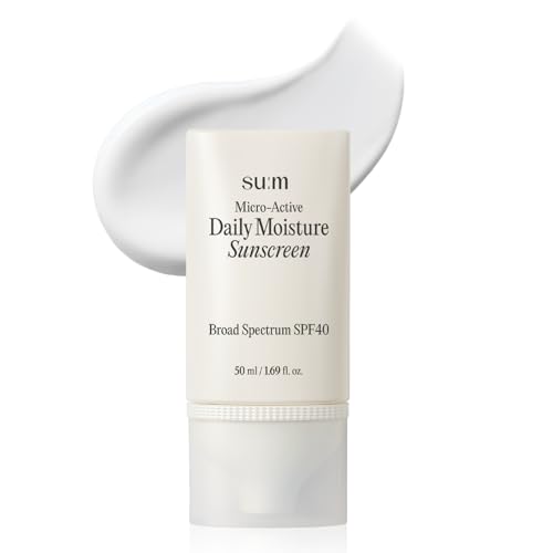 SU:M Micro-Active Daily Moisture Sunscreen 1.69fl oz - Korean Skincare SPF 40 for UV Protection, Hydration, Soothing Sensitive Skin, No White Cast. With Biopeptide190 & Niacinamide.
