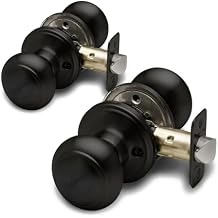 Copper Creek Colonial Passage Interior Door Knob ANSI Grade-3 Certified, Modern Heavy Duty Handle, Easy Install and Reversible for Bedroom, Bathroom and Closets Matte Black (2 Pack)