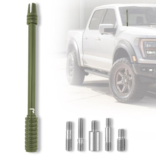RECON Premium Army Green 10 AR Barrel Style Aluminum Truck Antenna with Threaded 3-Pronged Tip Fits OEM Factory Threaded Antenna Bases Antenna, Army Green