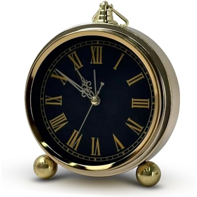 Maxspace Desk Clock, Battery Operated Retro Vintage Non-Ticking Small Alarm Clock, Quartz Movement HD Glass Silent Table Clock for Bedroom Living Room Indoor Decoration Gold-Roman