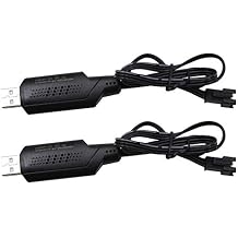 Blomiky 2 Pack 7.4V SM-3P Plug Charger Cable for 7.4V 2S 600mAh 900mAh 1200mAh 1300mAh 1500mAh Li-ion Battery/SM-3P USB 2
