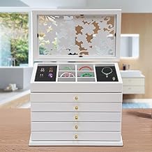 Jewelry Box, 5 Drawers 6 Layers Freestanding Jewelry Storage Case for Earrings Necklace Ring Bracelet (White)