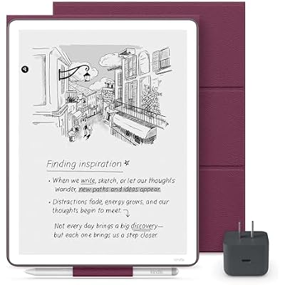 Amazon Kindle Scribe Essentials Bundle - Amazon Kindle Scribe (64GB) , Premium Pen, Premium Leather Folio Cover-Fig & Power Adapter