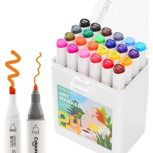 Colourcolor Watercolor Markers for Drawing Painting, Dual Tips Colored Pens for Students Adults Kids 24 Color Markers