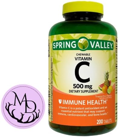 Generic Chewable Vitamin C Tablets, 500mg Each, Tropical Fruit Flavor, 200 Count Bottle, Dietary Supplement, 1 Ounce (Pack of 1)