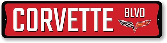 Chevy Corvette Blvd Metal Sign, Novelty Car Sign, Garage Decor - 3 x 13