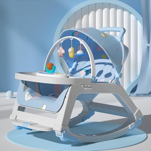 5-1 Baby Bouncer Ifant Seat,Baby Bouncer and Push Walker Cambo,Ifant to Toddler Adjustable Bouncer Chair,Portable Rocker Chair with Wheels,Toy Snack Tray and Canopy for Outdoor,0-36 Months